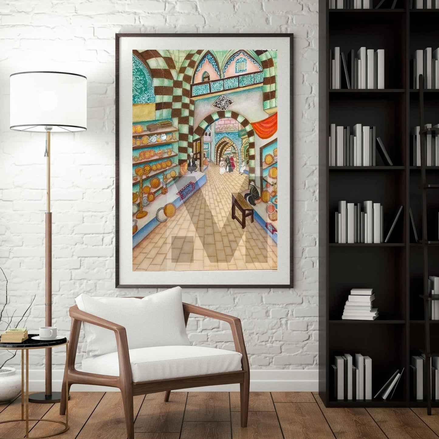 The Gilded Bazaar| Hand-Painted Ottoman-Style Market Scene Original Painting Mughal Kart